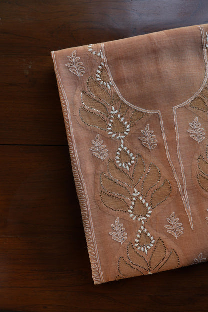 Rust Shade Daraz Chanderi Chikankari Kurta Fabric