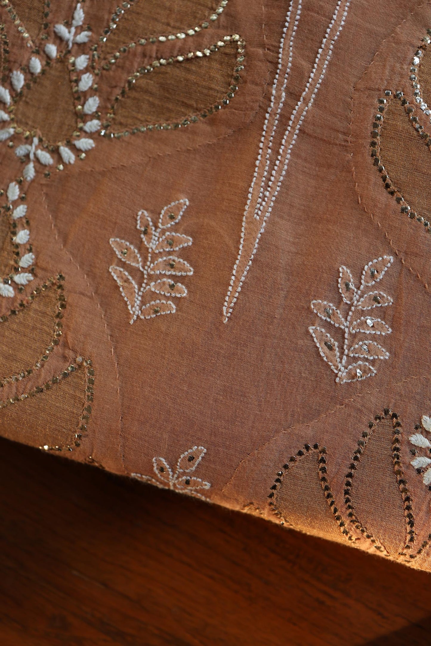 Rust Shade Daraz Chanderi Chikankari Kurta Fabric