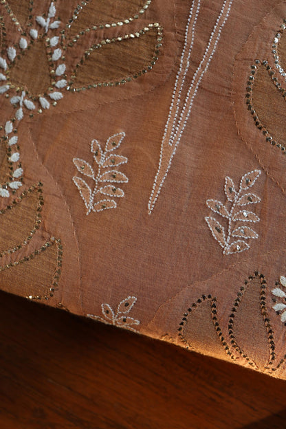 Rust Shade Daraz Chanderi Chikankari Kurta Fabric