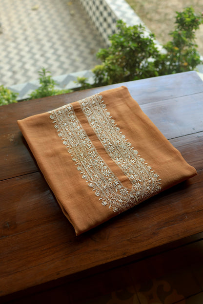 Rust Shade Mulmul Chikankari Unstitched Men's Kurtas Fabric