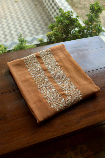 Rust Shade Mulmul Chikankari Unstitched Men's Kurtas Fabric