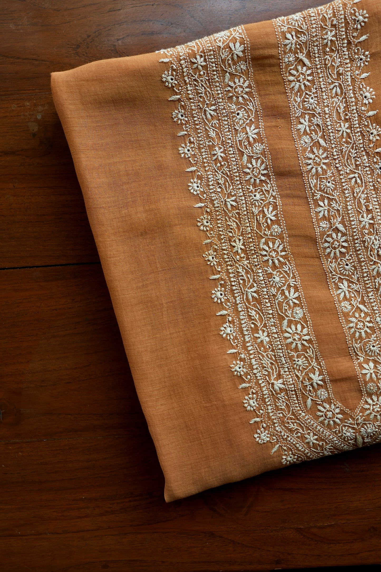 Rust Shade Mulmul Chikankari Unstitched Men's Kurtas Fabric