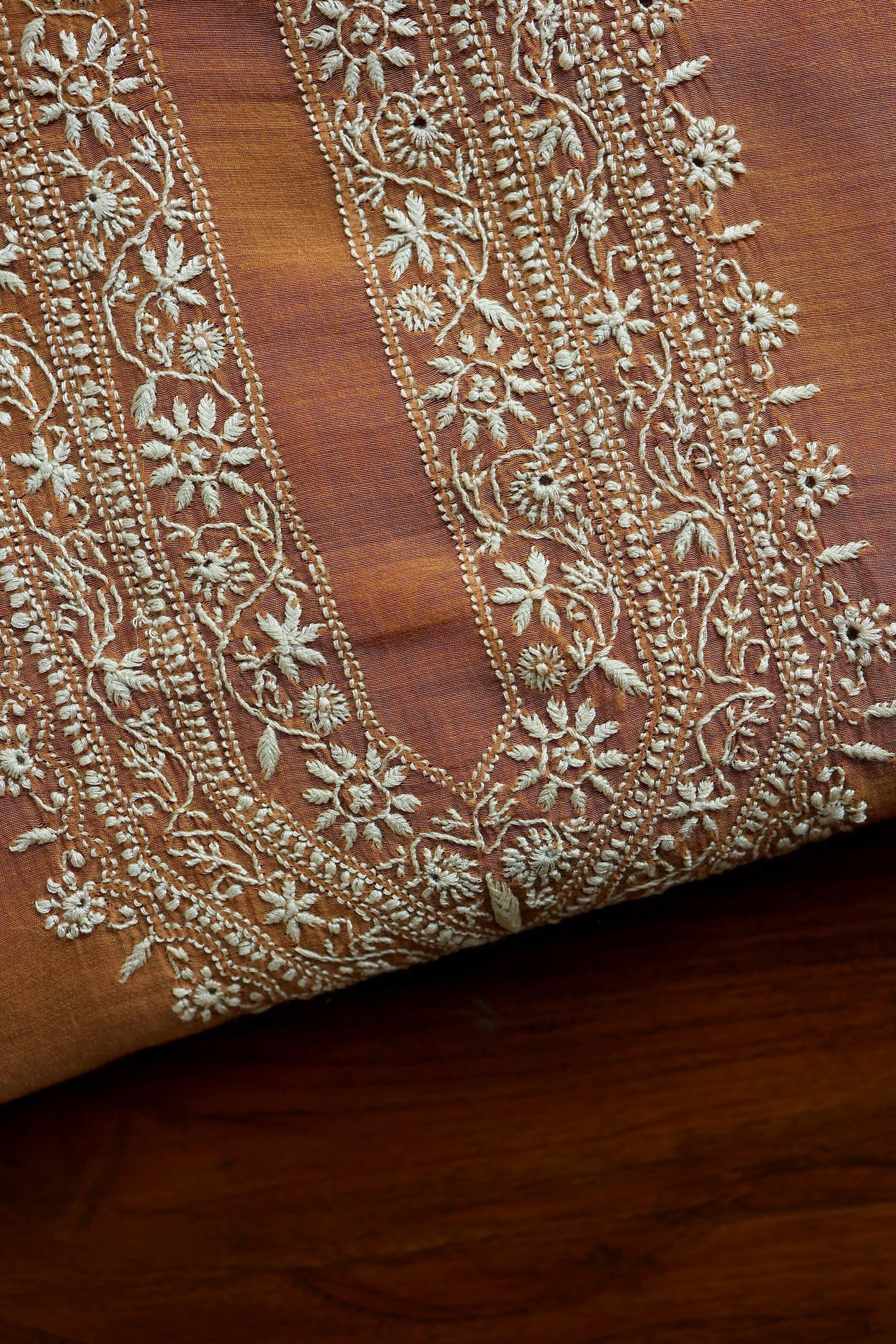 Rust Shade Mulmul Chikankari Unstitched Men's Kurtas Fabric