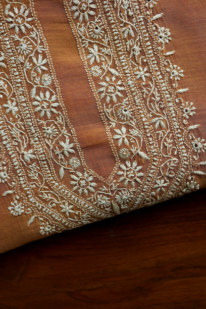 Rust Shade Mulmul Chikankari Unstitched Men's Kurtas Fabric