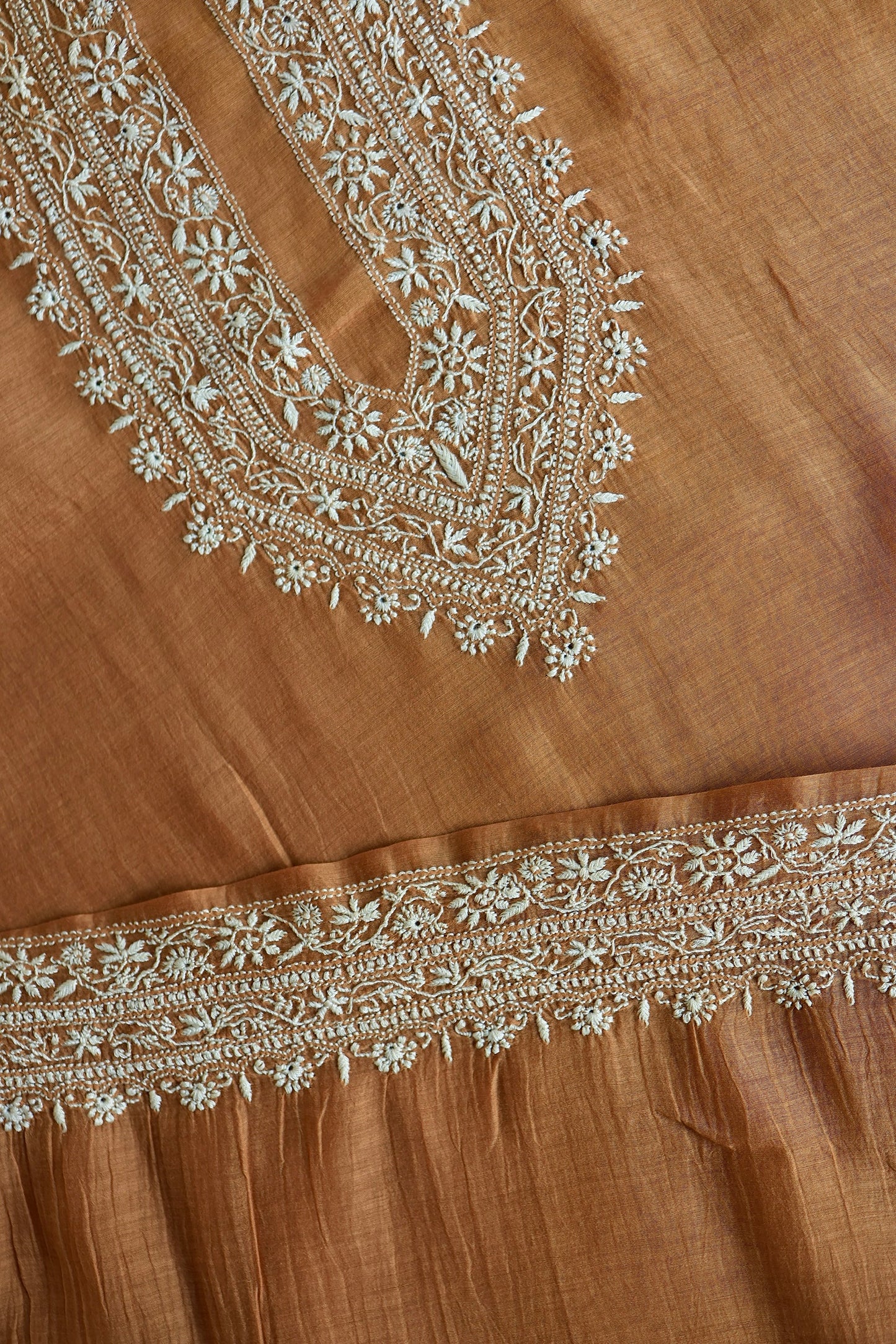 Rust Shade Mulmul Chikankari Unstitched Men's Kurtas Fabric