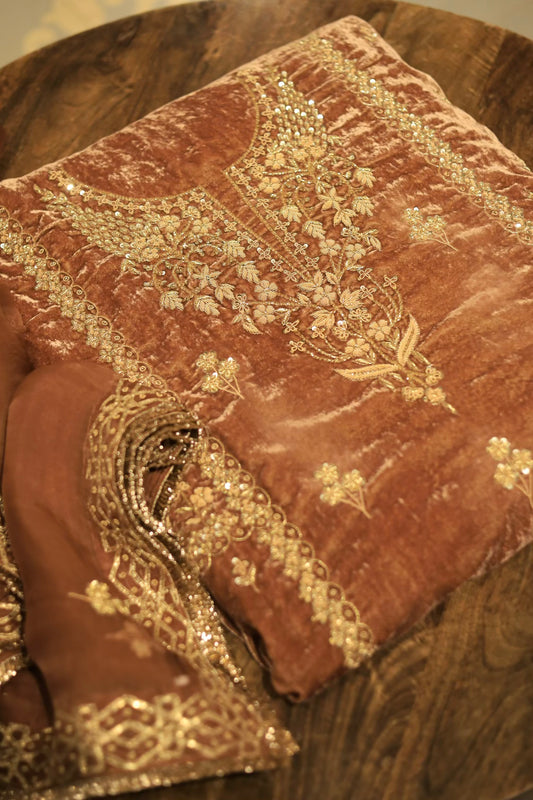 Rust Shade | Saman Velvet Ready To Wear Kurta Set