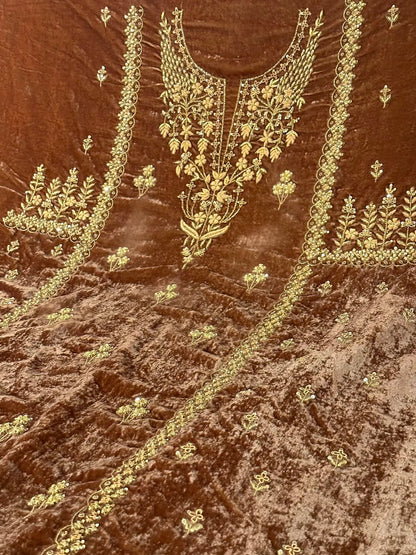Rust Shade | Saman Velvet Ready To Wear Kurta Set