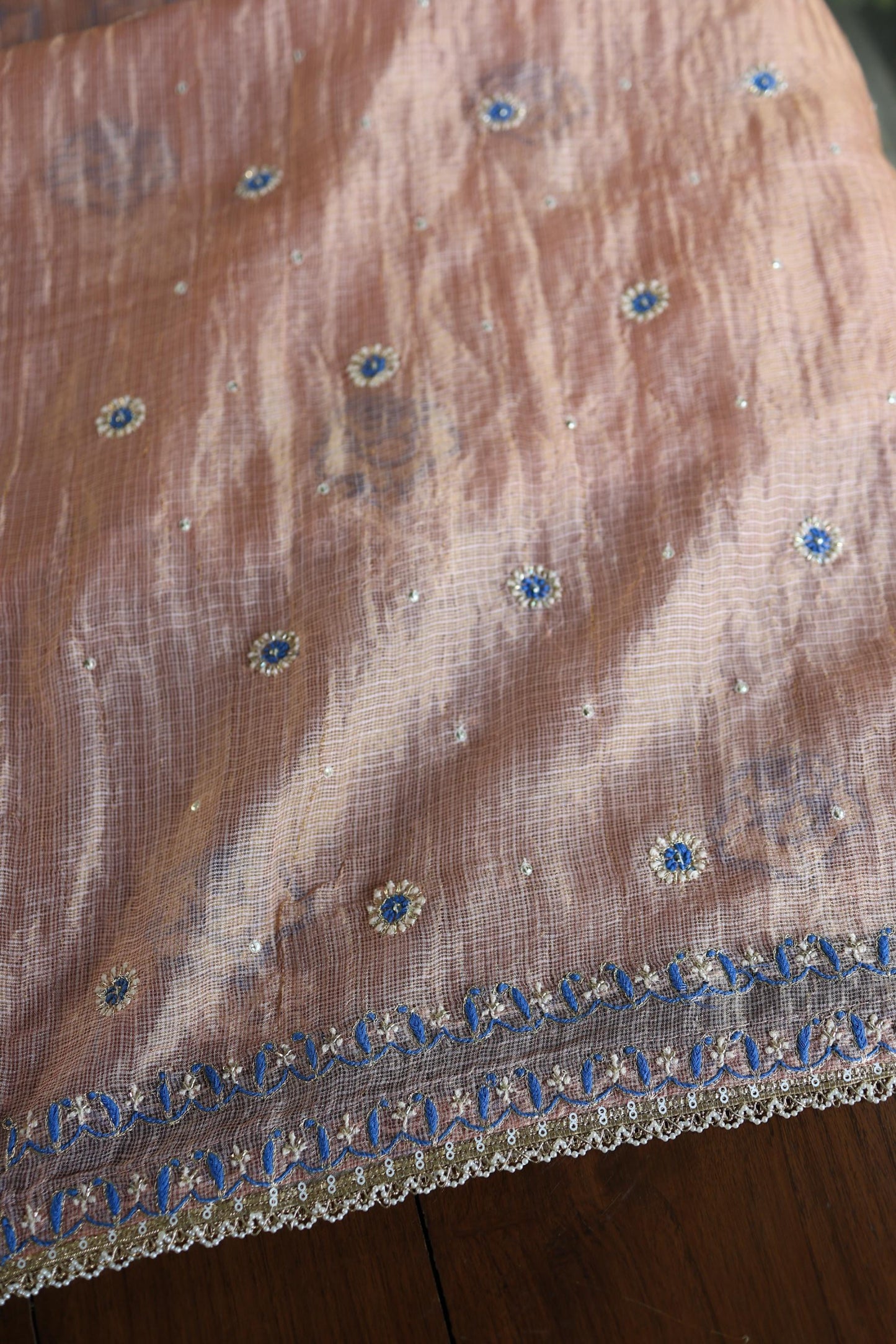 Rust Shade Tissue Kota Chikankari Unstitched Fabric