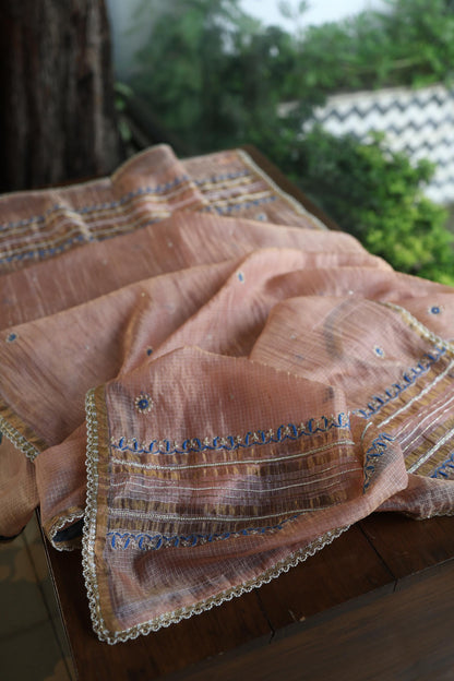 Rust Shade Tissue Kota Chikankari Unstitched Fabric