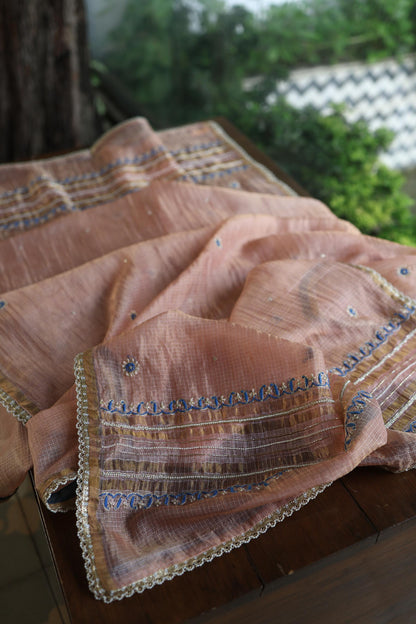Rust Shade Tissue Kota Chikankari Unstitched Fabric