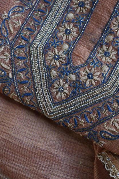 Rust Shade Tissue Kota Chikankari Unstitched Fabric