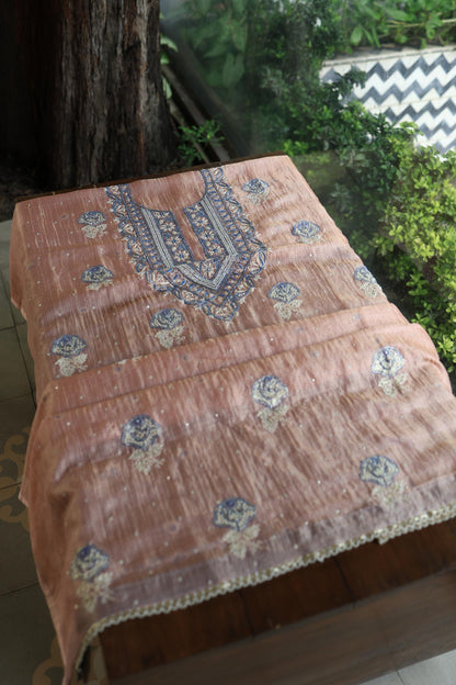 Rust Shade Tissue Kota Chikankari Unstitched Fabric