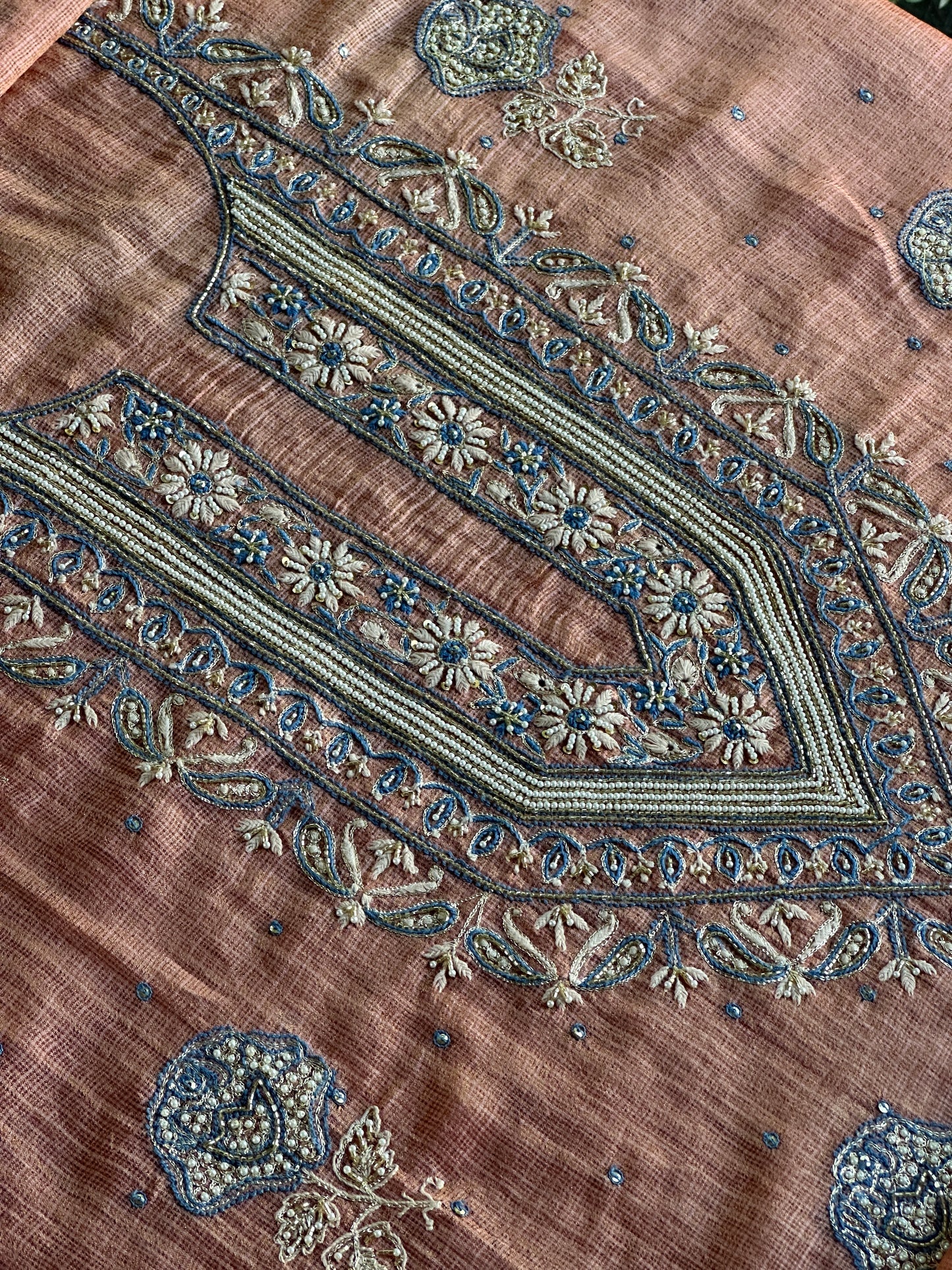 Rust Shade Tissue Kota Chikankari Unstitched Fabric