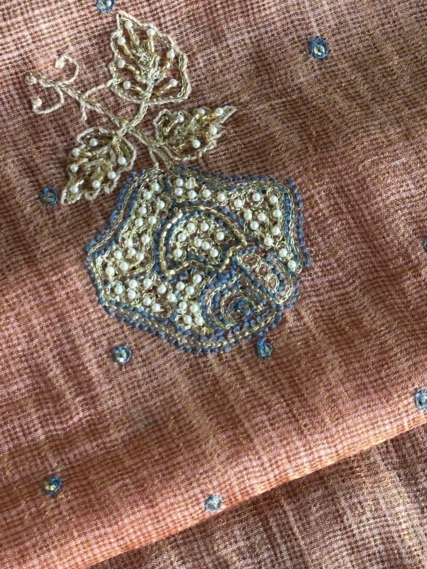 Rust Shade Tissue Kota Chikankari Unstitched Fabric