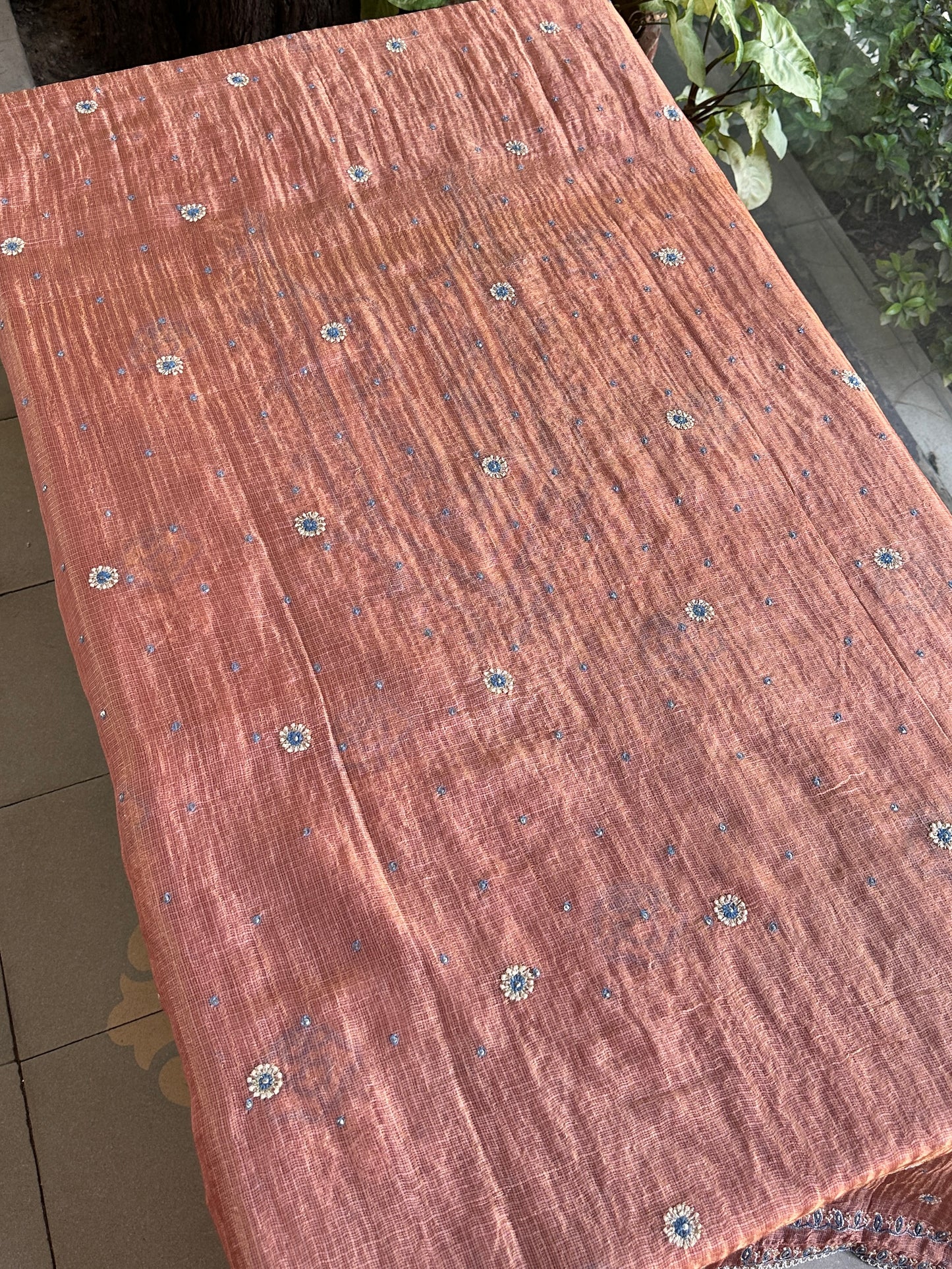 Rust Shade Tissue Kota Chikankari Unstitched Fabric