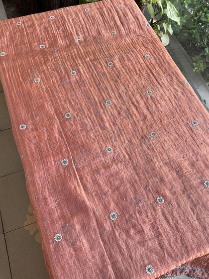 Rust Shade Tissue Kota Chikankari Unstitched Fabric