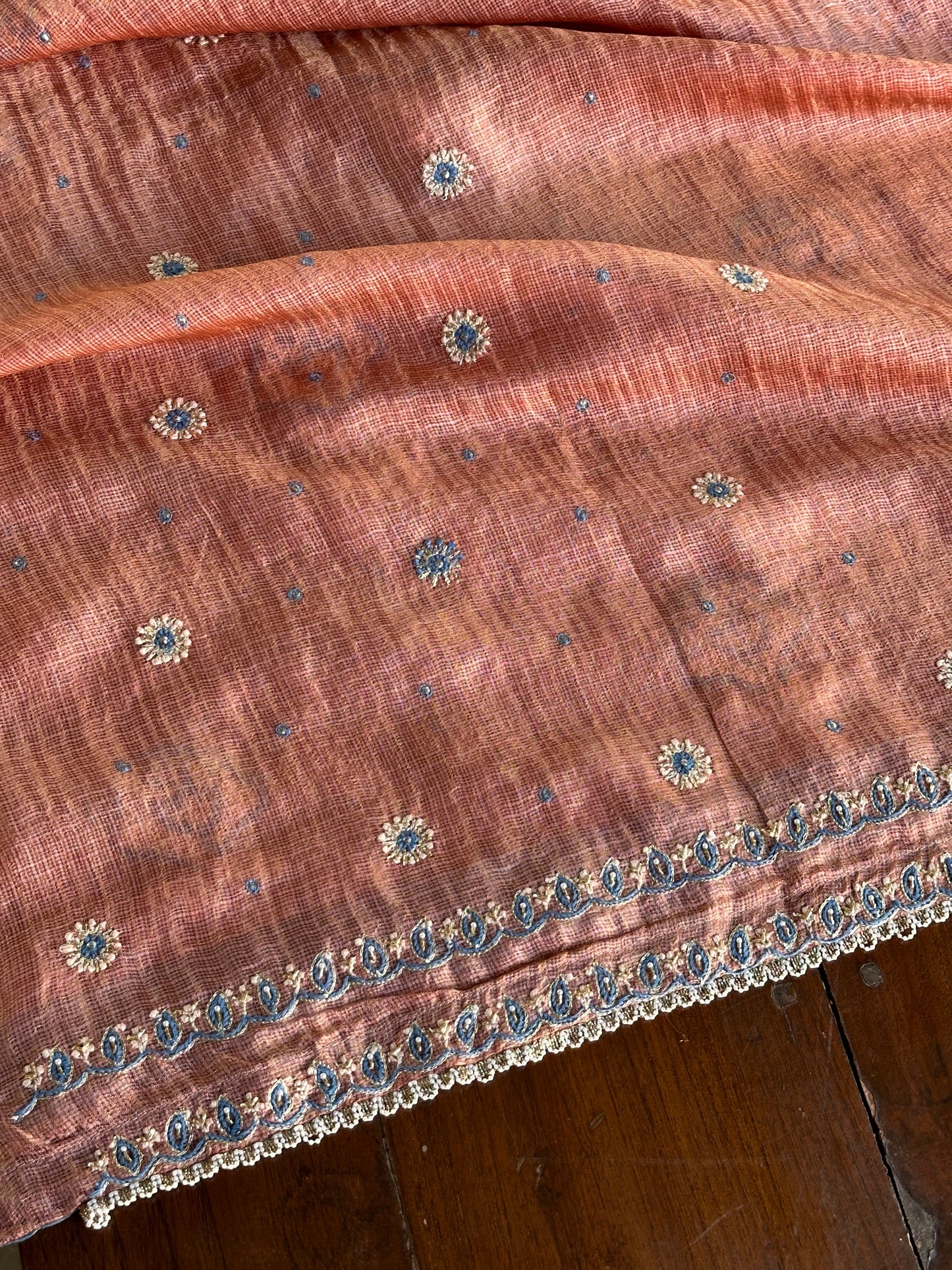 Rust Shade Tissue Kota Chikankari Unstitched Fabric