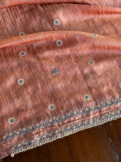 Rust Shade Tissue Kota Chikankari Unstitched Fabric