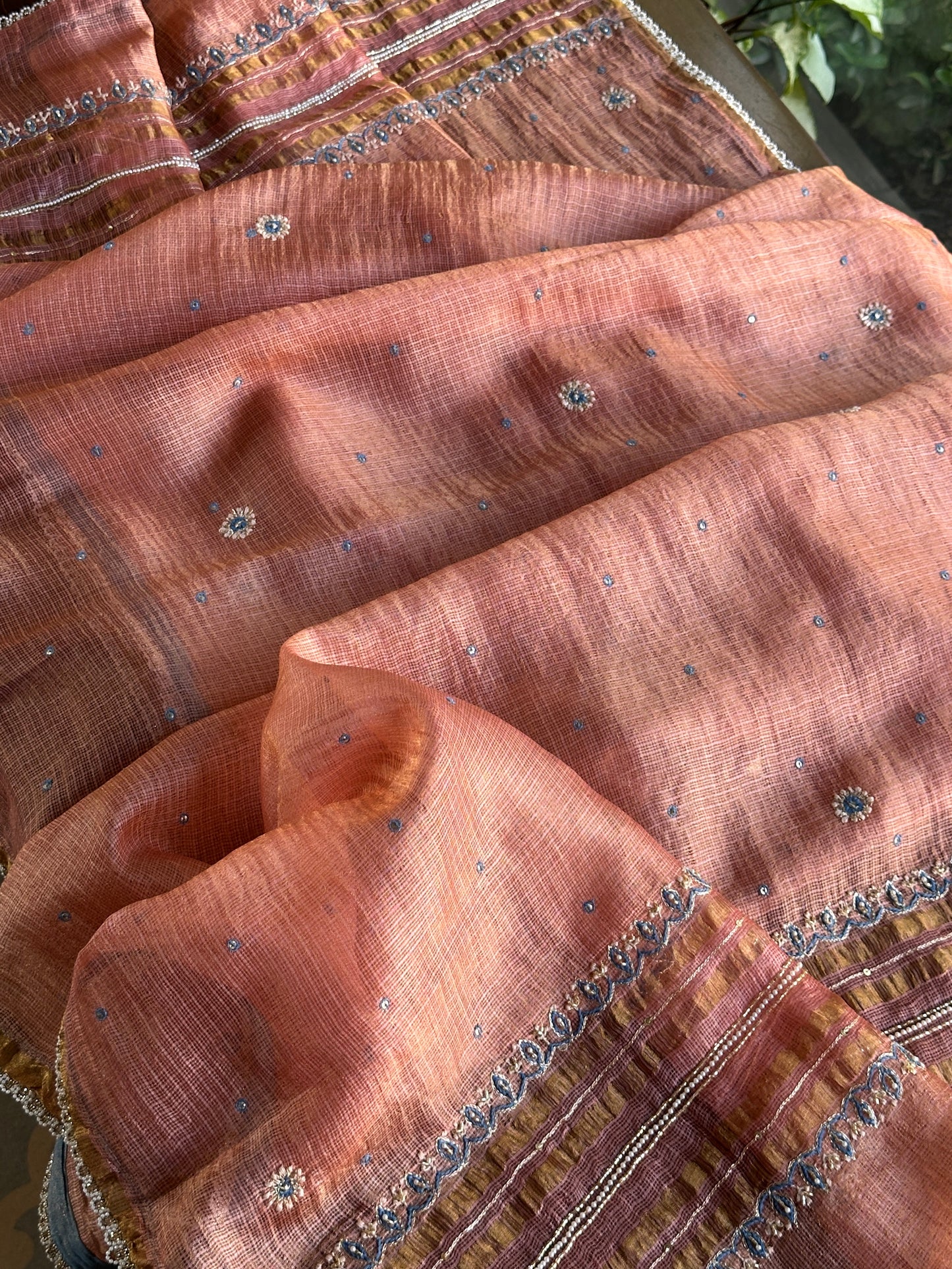 Rust Shade Tissue Kota Chikankari Unstitched Fabric