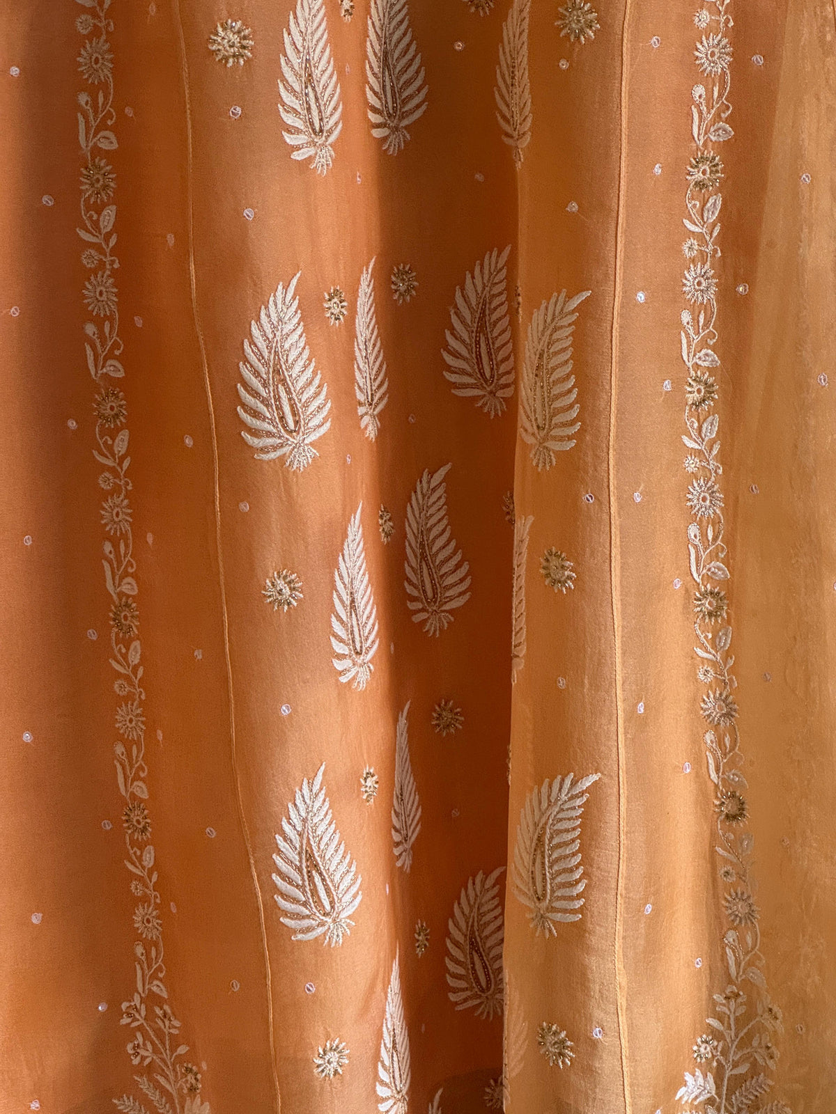 Saffron Orange Noor Organza Chikankari Anarkali Kurta With Dupatta