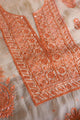 Saffron Peach Shade Noor Organza Silk Chikankari Unstitched Kurta Dupatta Set