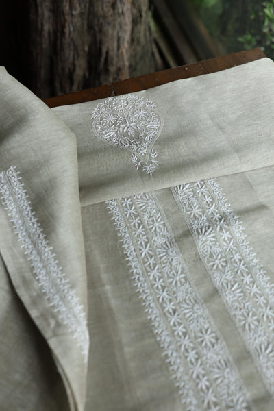 Sage Green Linen Chikankari Unstitched Men's Kurta Fabric