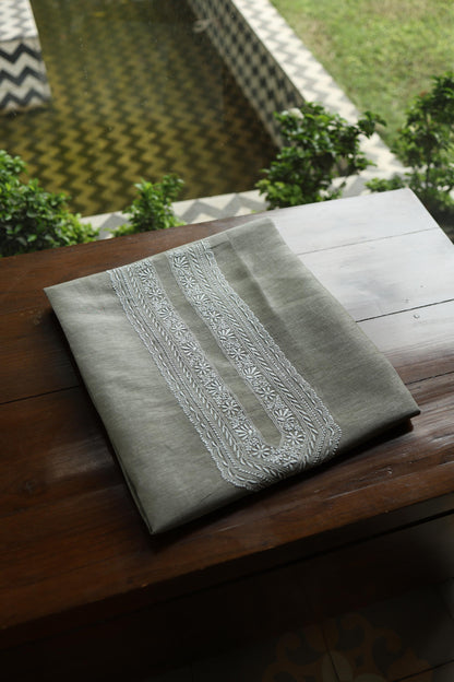 Sage Green Linen Chikankari Unstitched Men's Kurta Fabric