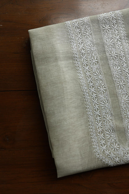 Sage Green Linen Chikankari Unstitched Men's Kurta Fabric