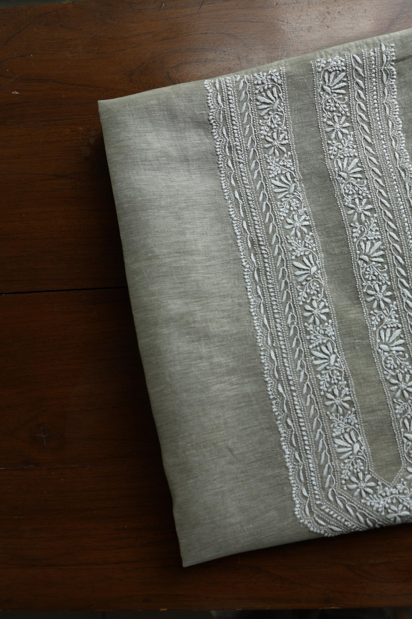 Sage Green Linen Chikankari Unstitched Men's Kurta Fabric