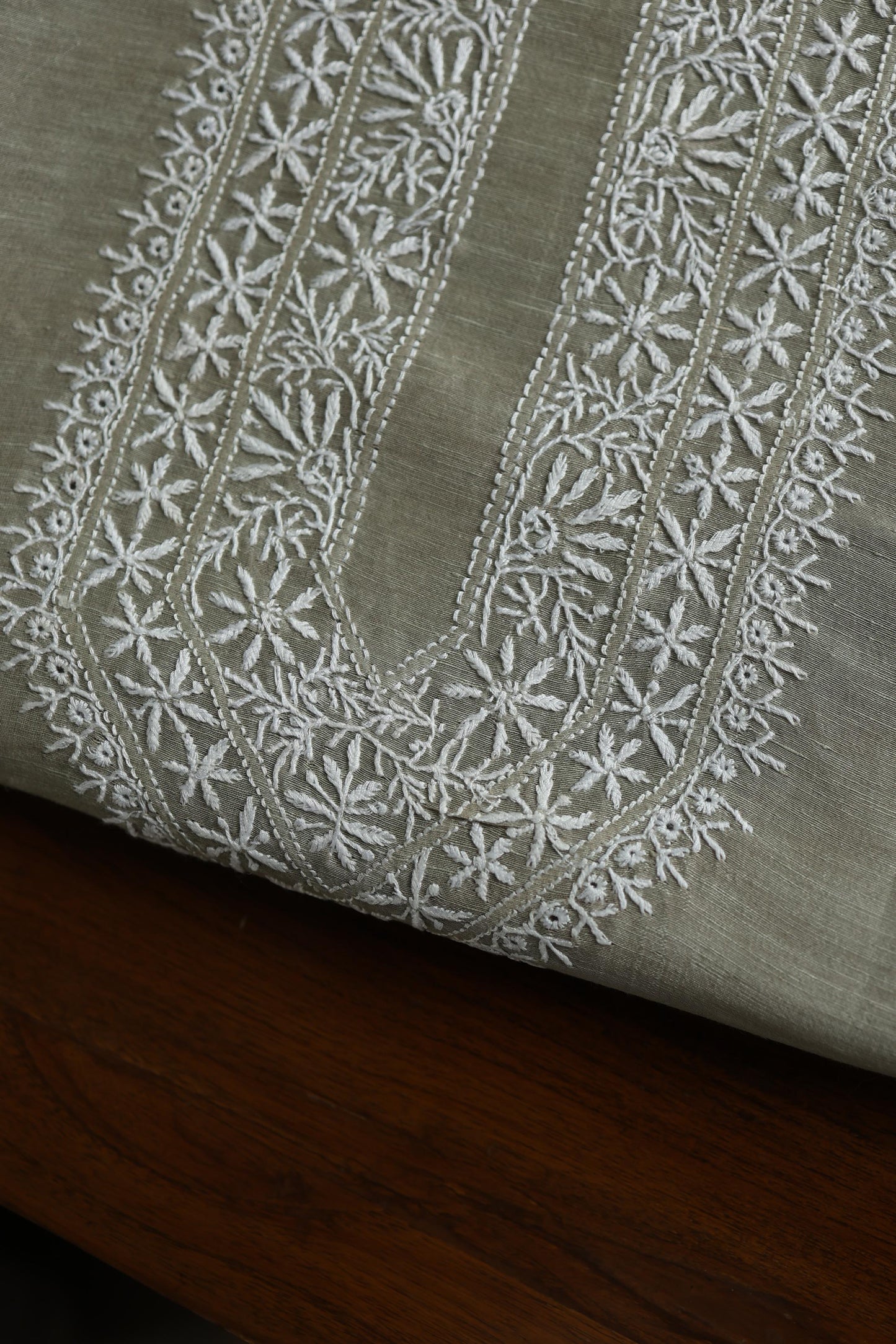 Sage Green Linen Chikankari Unstitched Men's Kurta Fabric
