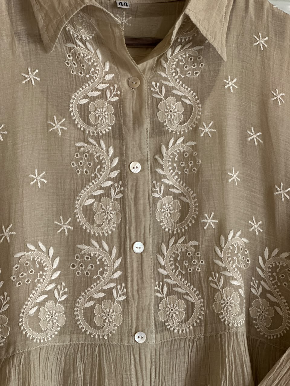 Sage Green Mal chikankari Dress With Bell Sleeves