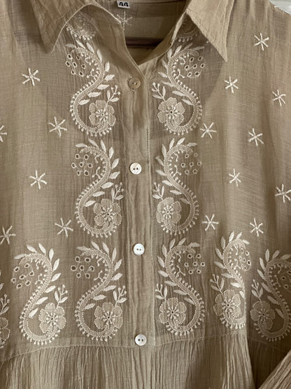 Sage Green Mal chikankari Dress With Bell Sleeves