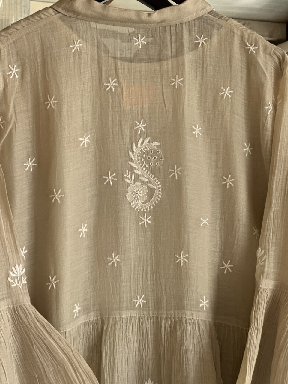Sage Green Mal chikankari Dress With Bell Sleeves
