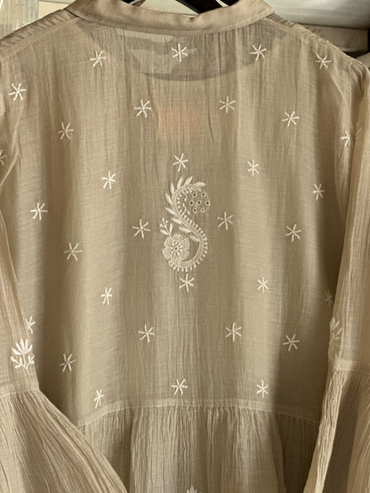 Sage Green Mal chikankari Dress With Bell Sleeves