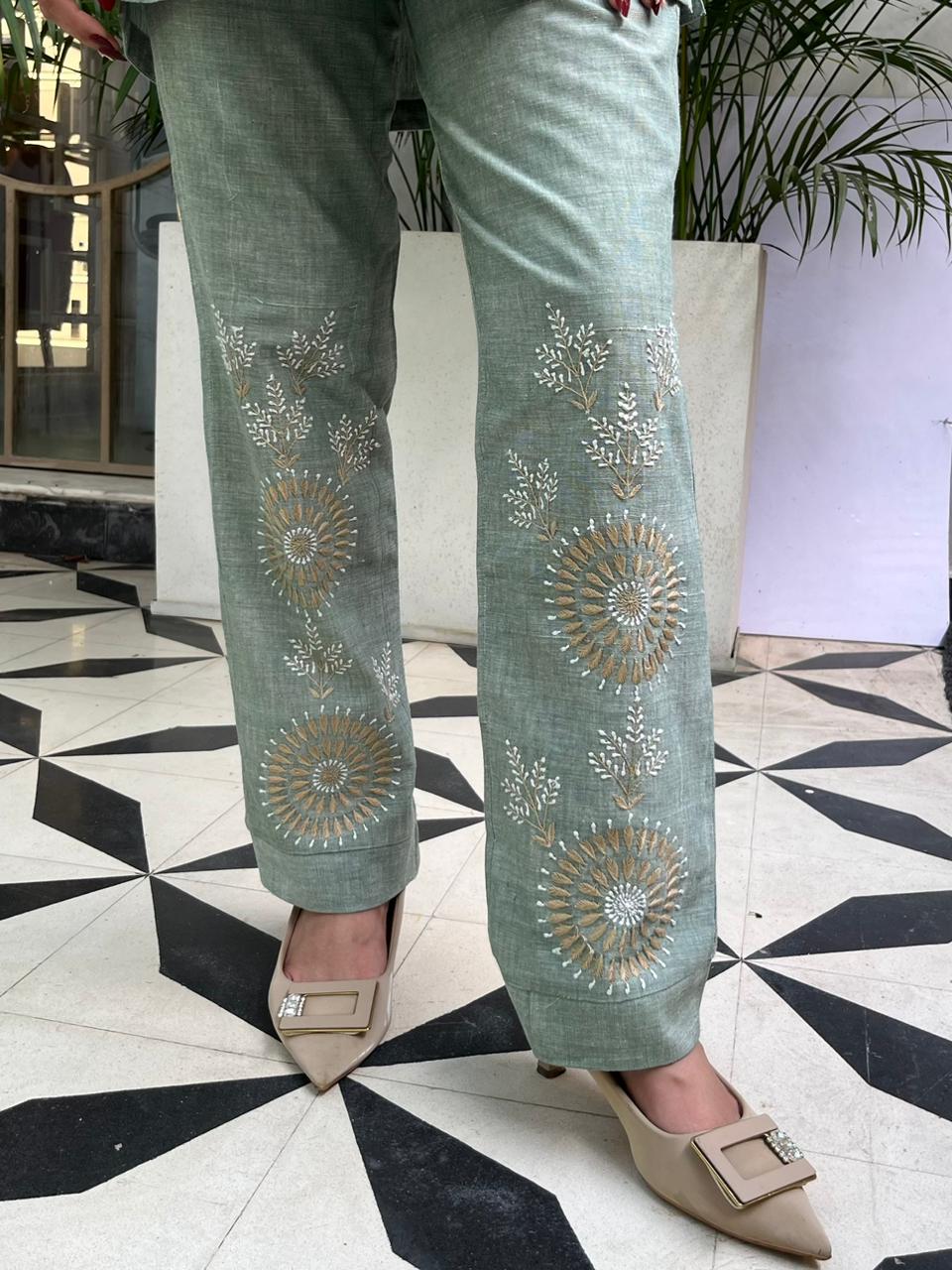 Sage Green Malkha Cotton Chikankari Co-ord Set