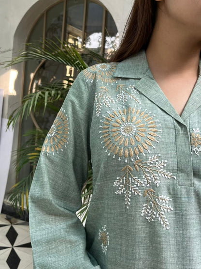 Sage Green Malkha Cotton Chikankari Co-ord Set