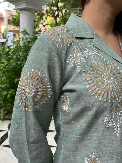 Sage Green Malkha Cotton Chikankari Co-ord Set
