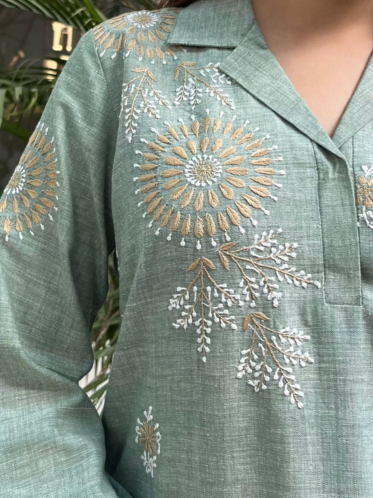 Sage Green Malkha Cotton Chikankari Co-ord Set