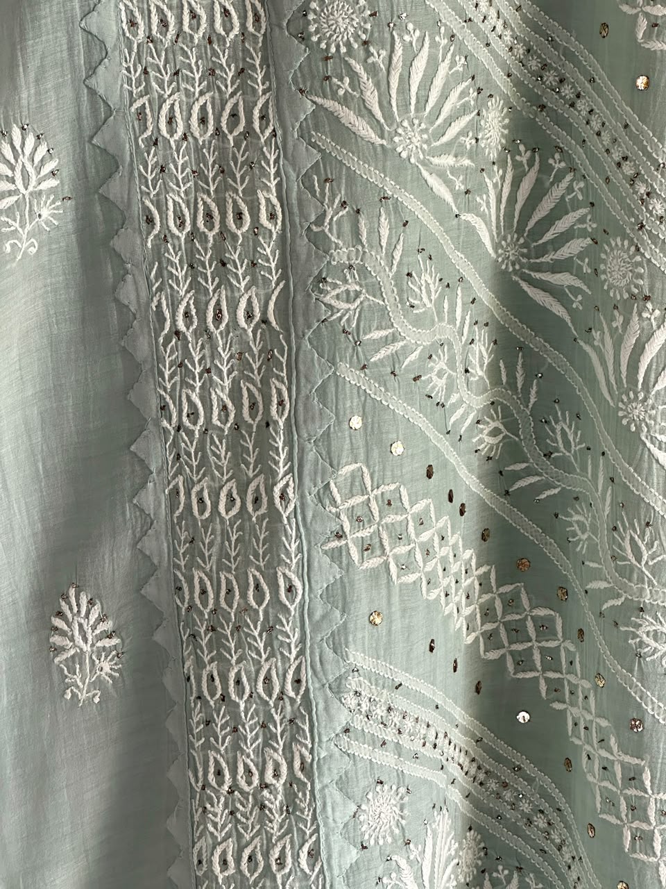 Sage Green Mulmul Pearl White Chikankari Ready to Wear Kurta Set