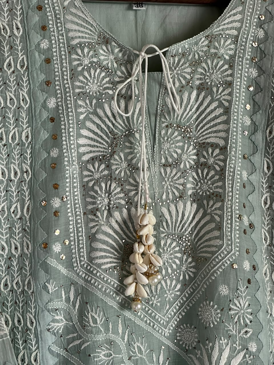 Sage Green Mulmul Pearl White Chikankari Ready to Wear Kurta Set
