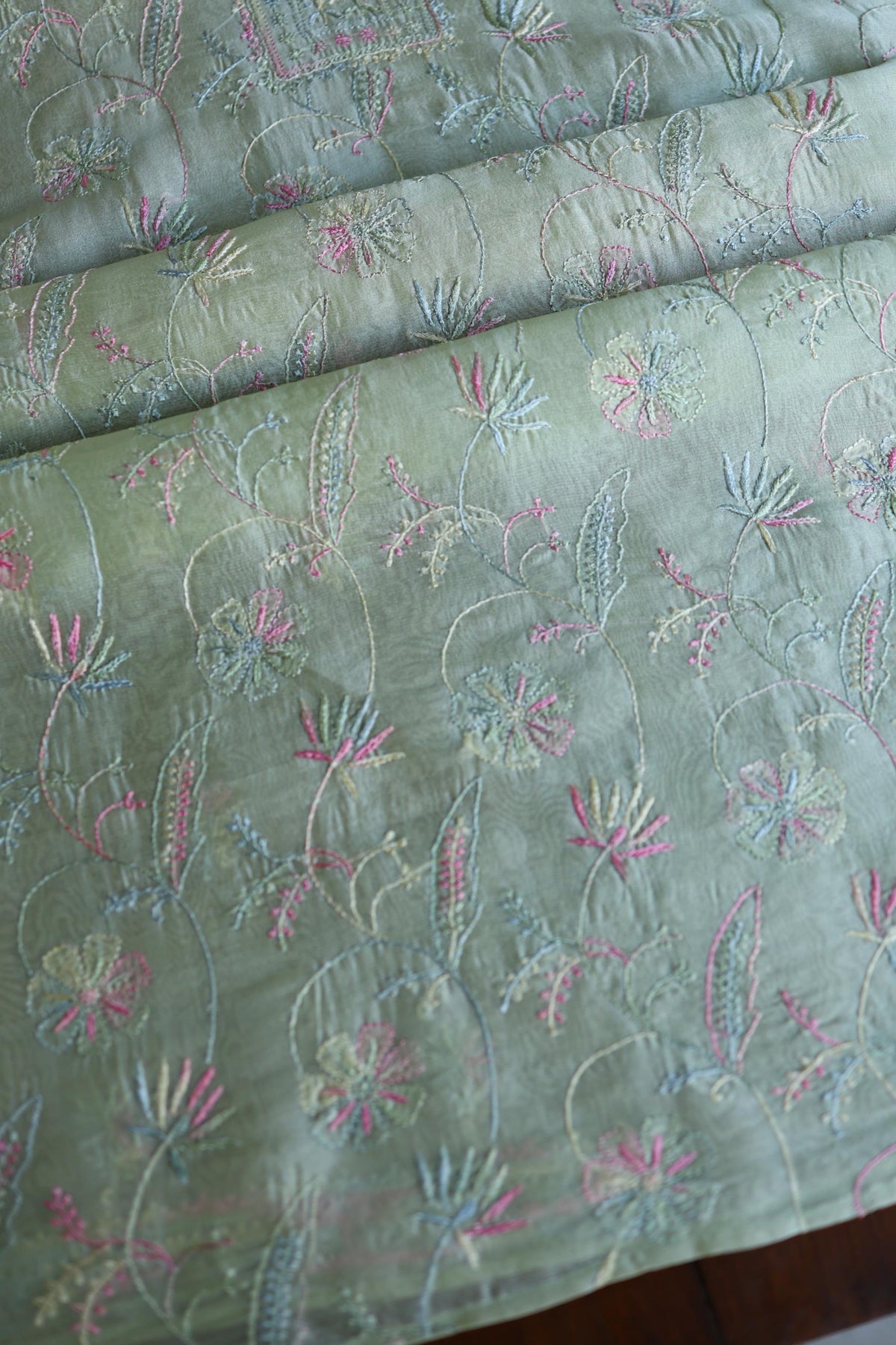 Sage Green Multi-Coloured Noor Organza Resham Chikankari Kurta Set