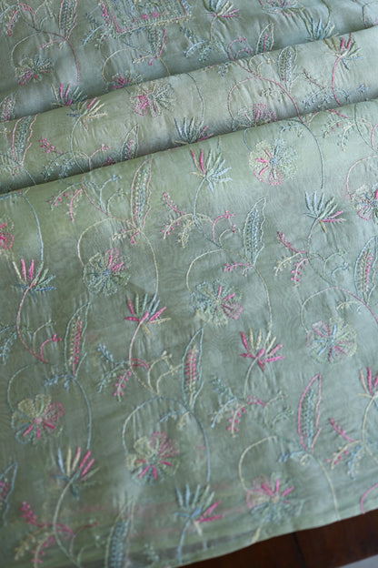 Sage Green Multi-Coloured Noor Organza Resham Chikankari Kurta Set