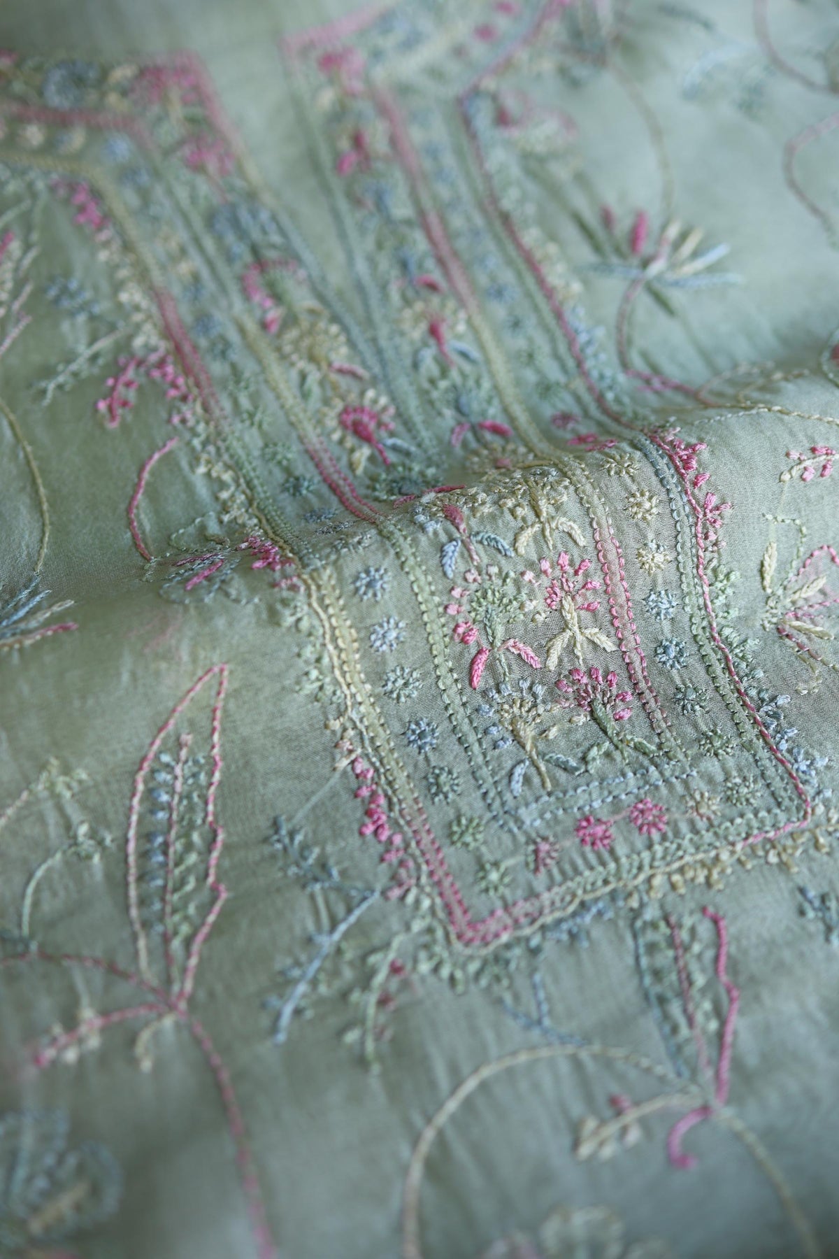 Sage Green Multi-Coloured Noor Organza Resham Chikankari Kurta Set