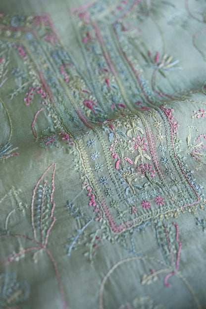 Sage Green Multi-Coloured Noor Organza Resham Chikankari Kurta Set