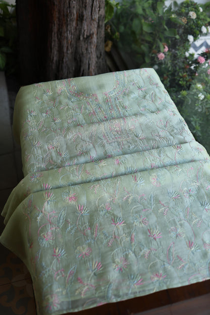 Sage Green Multi-Coloured Noor Organza Resham Chikankari Kurta Set