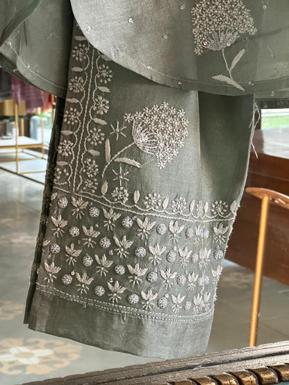 Sage Green Shade Tissue Silk Chikankari Co-Ord Set