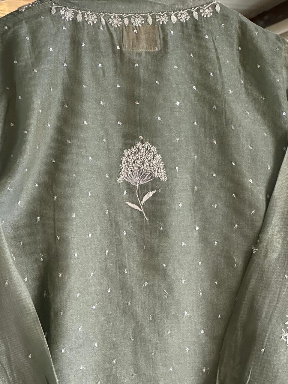 Sage Green Shade Tissue Silk Chikankari Co-Ord Set