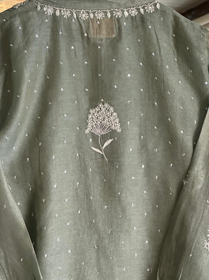 Sage Green Shade Tissue Silk Chikankari Co-Ord Set