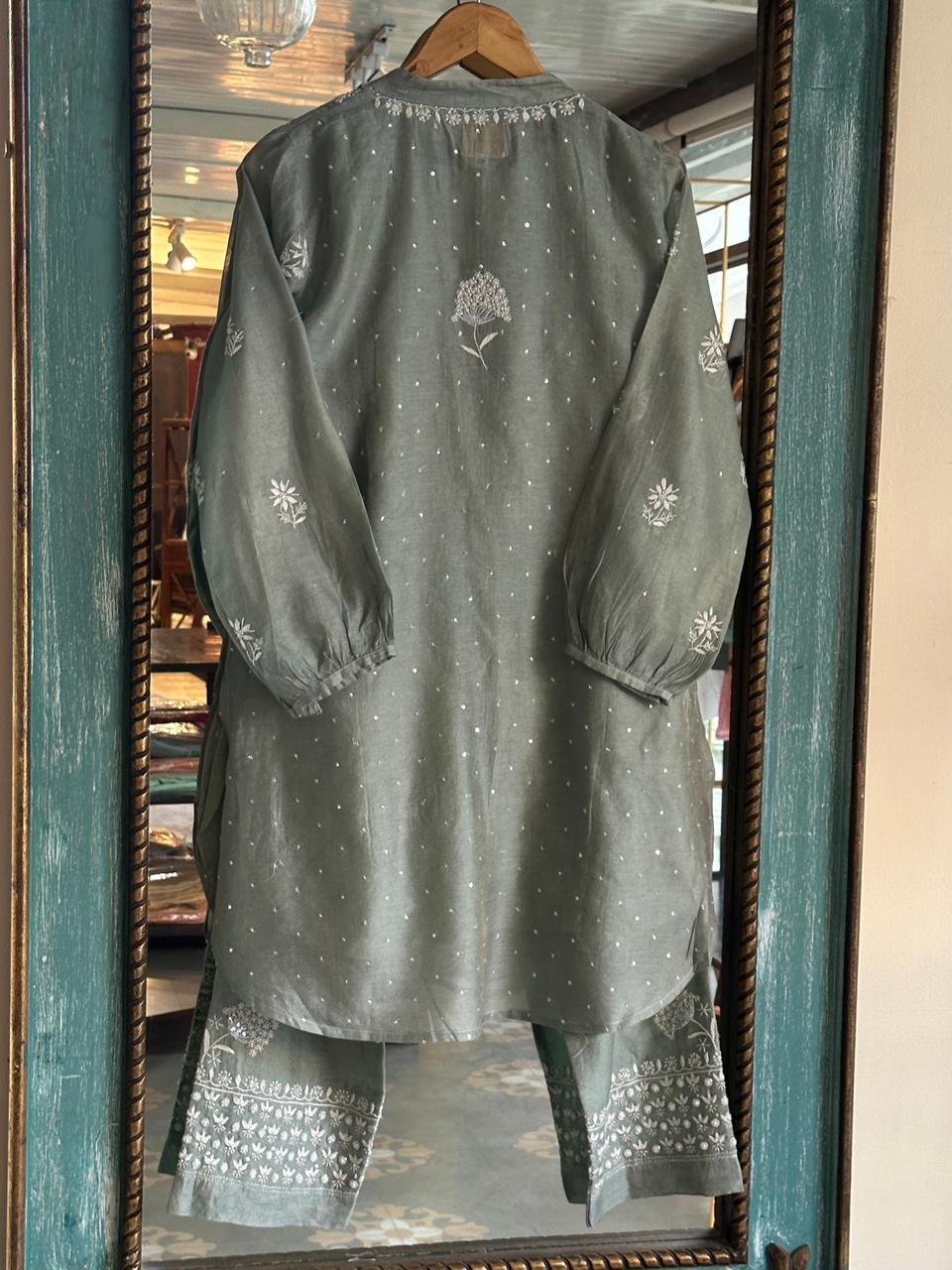 Sage Green Shade Tissue Silk Chikankari Co-Ord Set