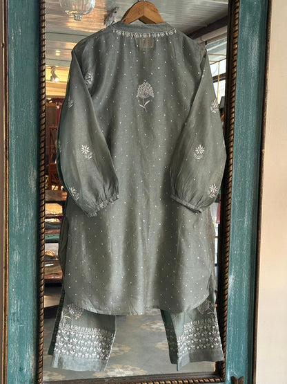 Sage Green Shade Tissue Silk Chikankari Co-Ord Set
